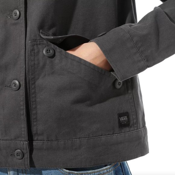 VANS Womens Size VN0A4SCK1O7 Sophie Jacket Asphalt Gray 100% Cotton Canvas Shirt - Picture 4 of 7